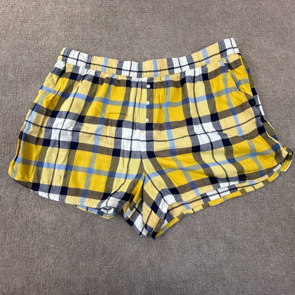 Aerie Sleep Shorts Womens 2XL Multicolor Plaid Flannel Logo Pockets Dolphin Hem